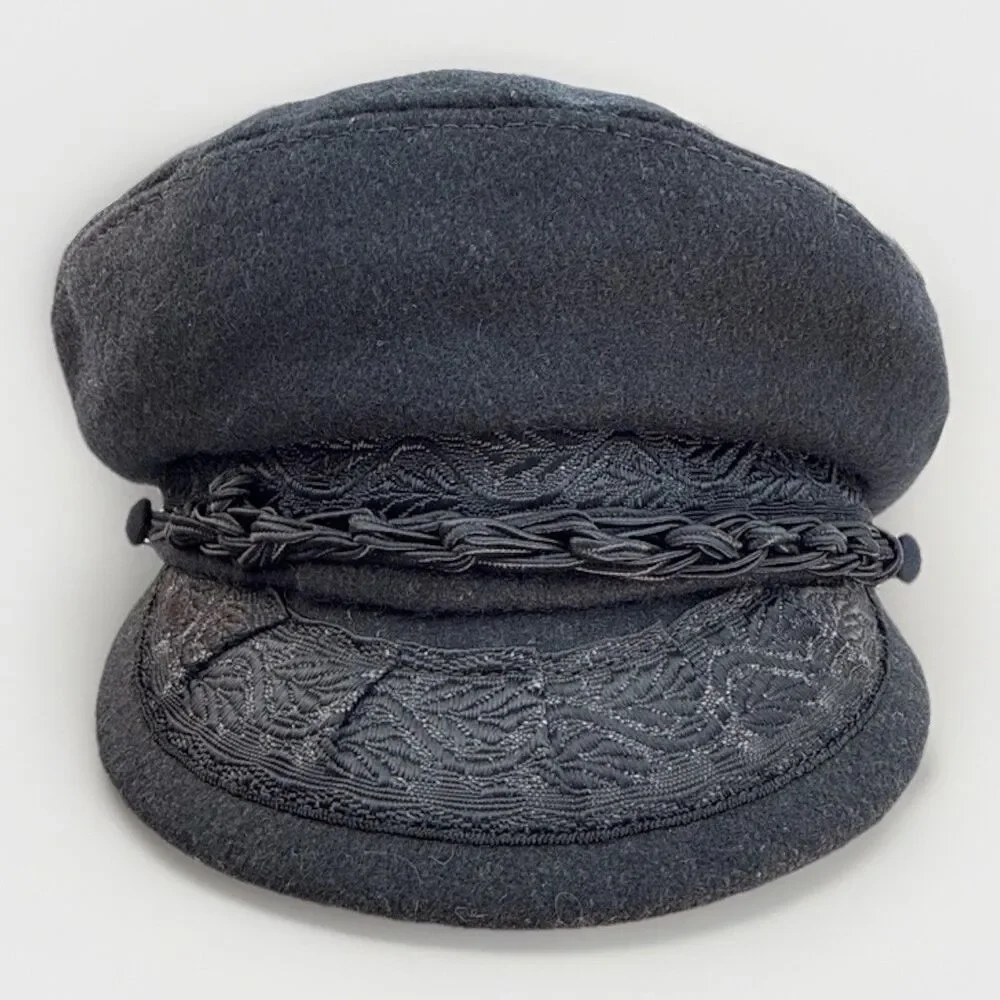 Vintage Greek Fishermans Cap Made In Greece Wool Nylon Size M - 7 1/8 Black